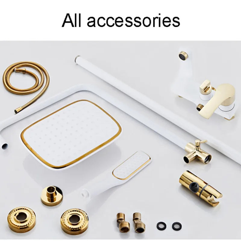 Regenbrausesystem – Messing Weissgold – Badezimmer Eleganz