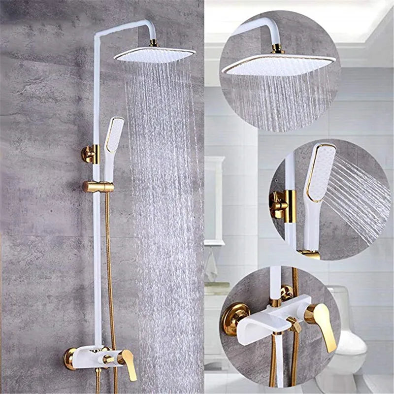 Regenbrausesystem – Messing Weissgold – Badezimmer Eleganz