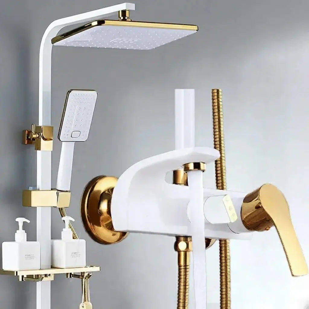 Regenbrausesystem – Messing Weissgold – Badezimmer Eleganz