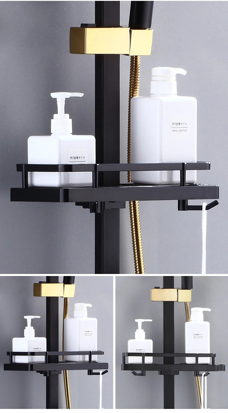 Regendusche Set – Schwarz Gold – 12 Zoll Verstellbar