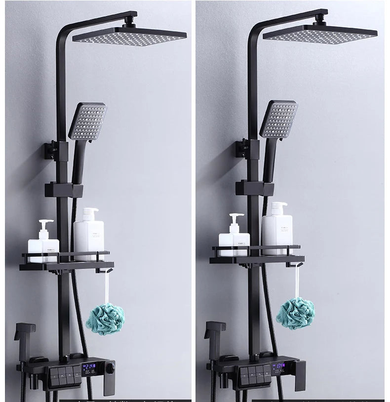 Regendusche Set – Schwarz Gold – 12 Zoll Verstellbar