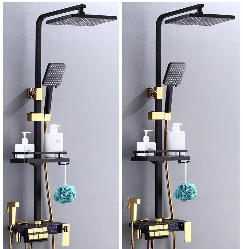 Regendusche Set – Schwarz Gold – 12 Zoll Verstellbar