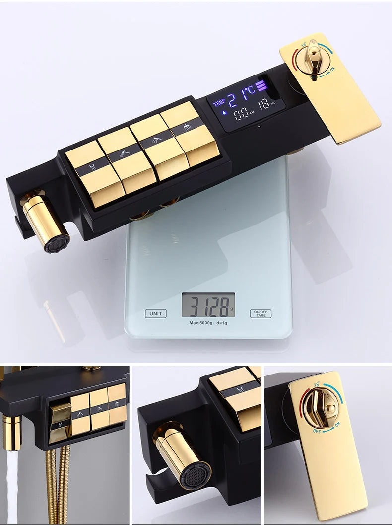 Regendusche Set – Schwarz Gold – 12 Zoll Verstellbar