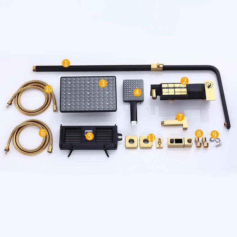 Regendusche Set – Schwarz Gold – 12 Zoll Verstellbar
