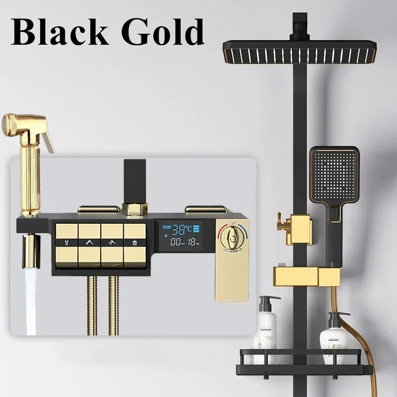 Regendusche Set – Schwarz Gold – 12 Zoll Verstellbar