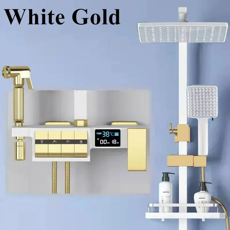 Regendusche Set – Schwarz Gold – 12 Zoll Verstellbar