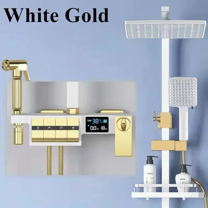 Regendusche Set – Schwarz Gold – 12 Zoll Verstellbar