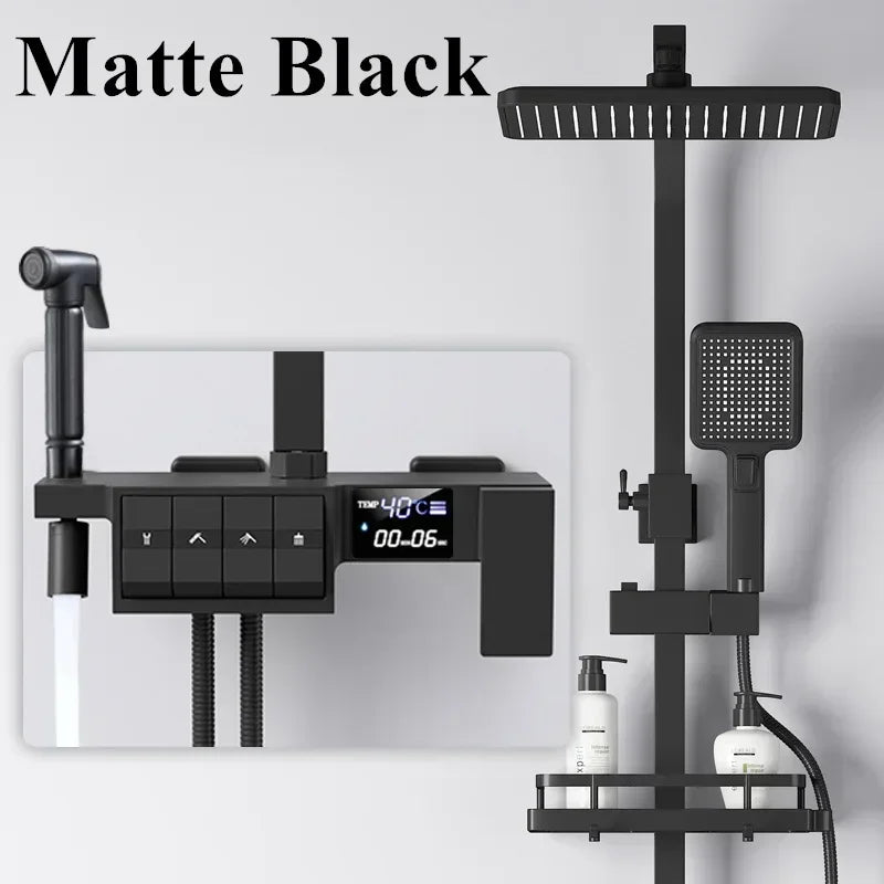 Regendusche Set – Schwarz Gold – 12 Zoll Verstellbar