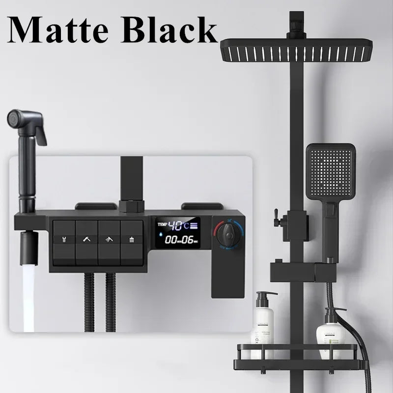 Regendusche Set – Schwarz Gold – 12 Zoll Verstellbar