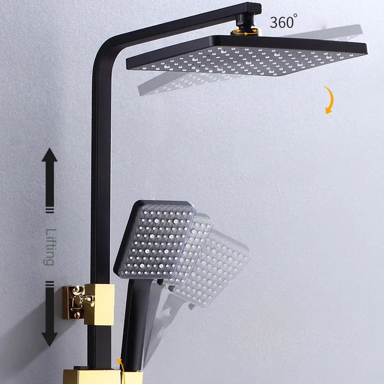 Regendusche Set – Schwarz Gold – 12 Zoll Verstellbar