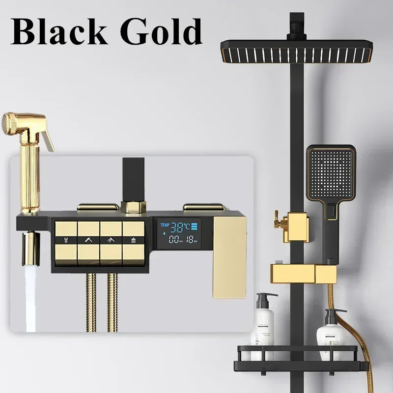 Regendusche Set – Schwarz Gold – 12 Zoll Verstellbar