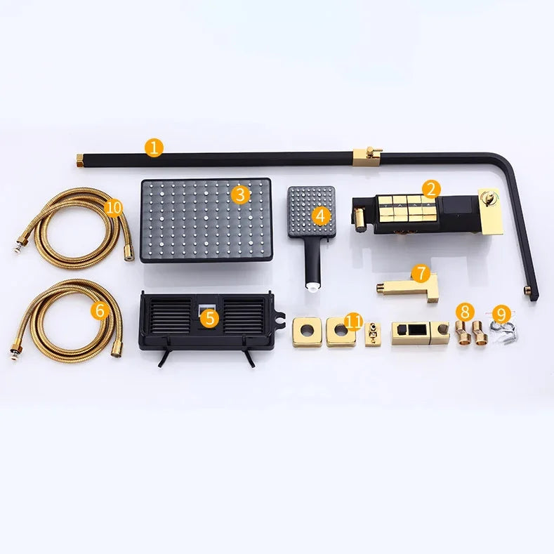 Regendusche Set – Schwarz Gold – 12 Zoll Verstellbar