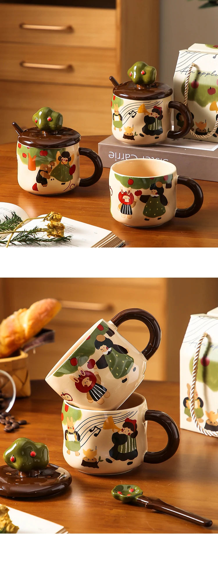 Retro Apfelbaum Tasse – Keramik mit Deckel – Zuhause