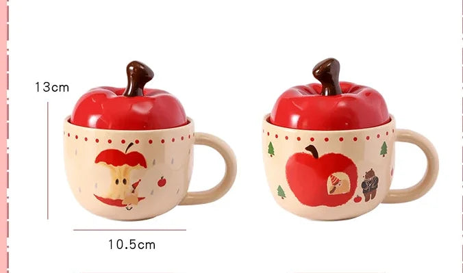 Retro Apfelbaum Tasse – Keramik mit Deckel – Zuhause