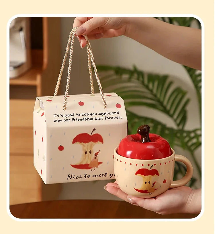 Retro Apfelbaum Tasse – Keramik mit Deckel – Zuhause