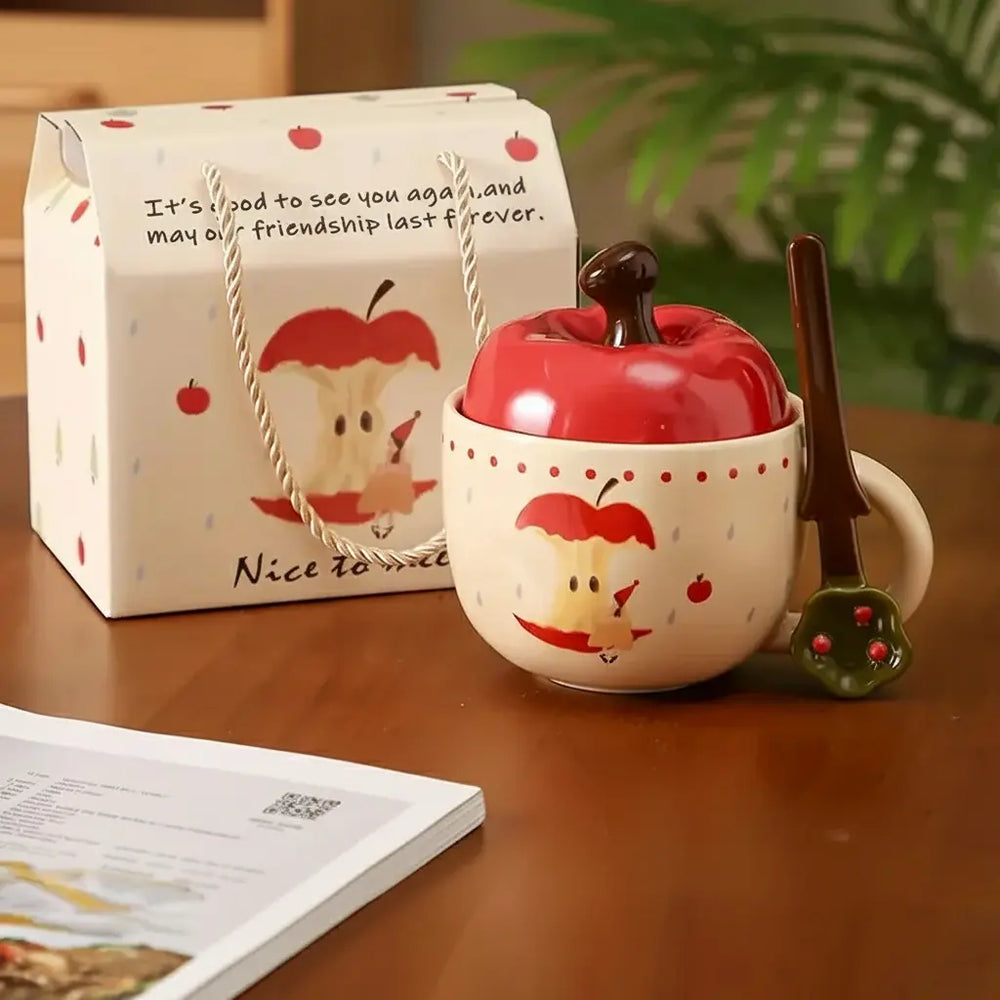 Retro Apfelbaum Tasse – Keramik mit Deckel – Zuhause