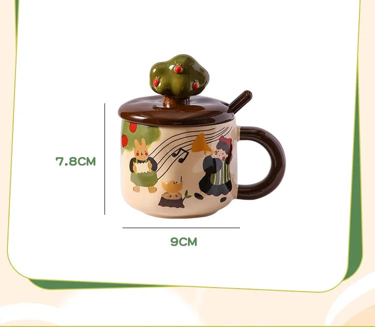 Retro Apfelbaum Tasse – Keramik mit Deckel – Zuhause