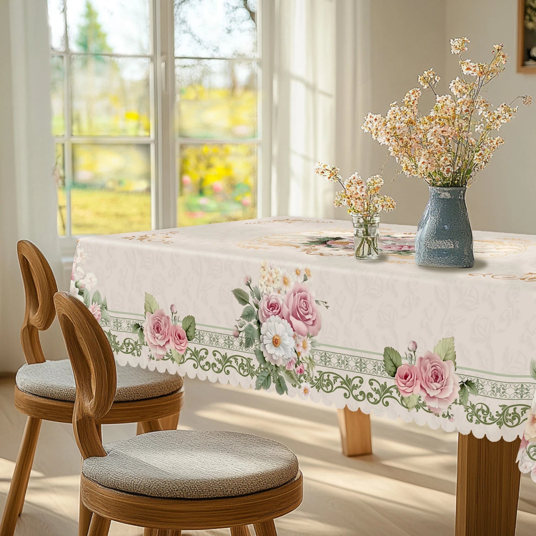 Retro Beige Rose Daisy Tischdecke – Pastoral – Vielseitig