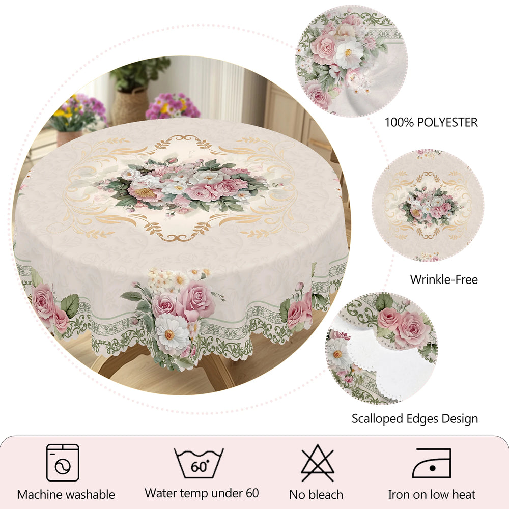 Retro Beige Rose Daisy Tischdecke – Pastoral – Vielseitig