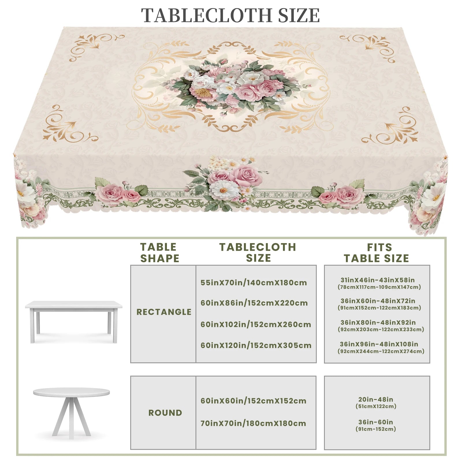 Retro Beige Rose Daisy Tischdecke – Pastoral – Vielseitig