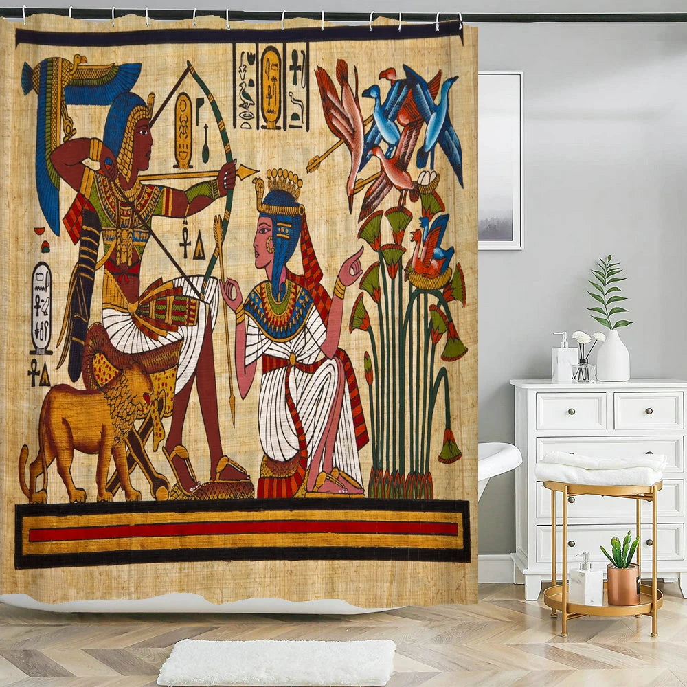 Retro Duschvorhang – Ägyptisches Design – 180x180cm Set
