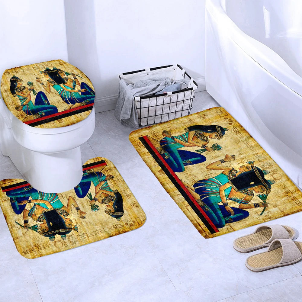 Retro Duschvorhang – Ägyptisches Design – 180x180cm Set