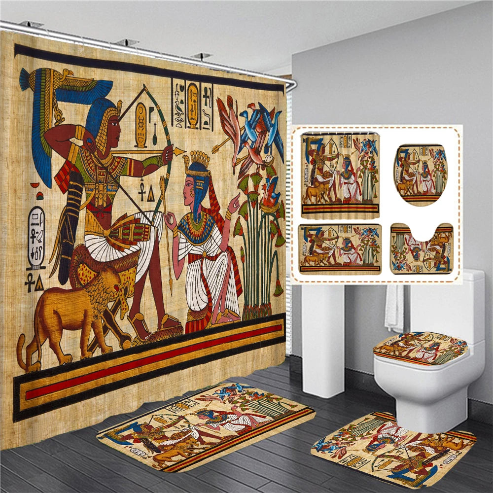 Retro Duschvorhang – Ägyptisches Design – 180x180cm Set