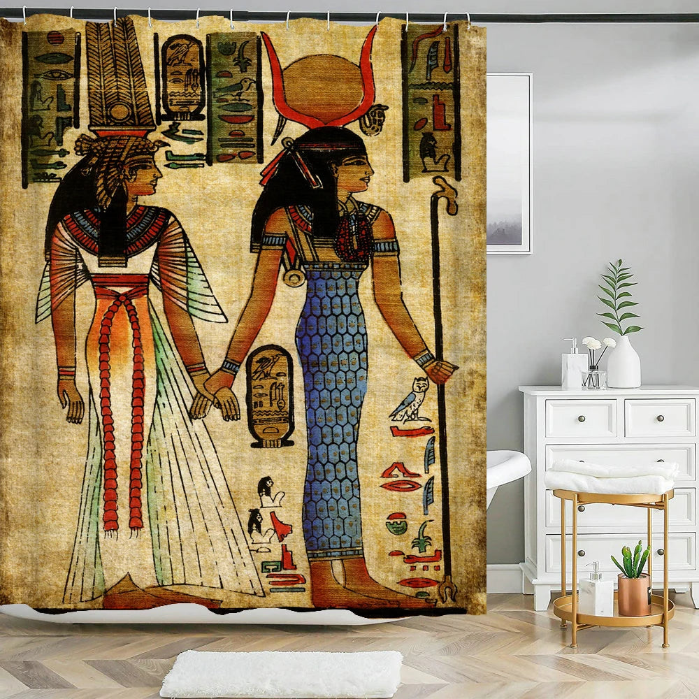 Retro Duschvorhang – Ägyptisches Design – 180x180cm Set