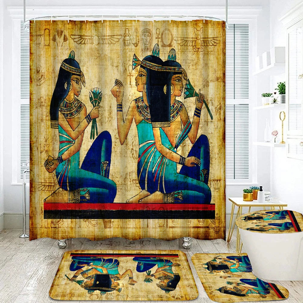 Retro Duschvorhang – Ägyptisches Design – 180x180cm Set
