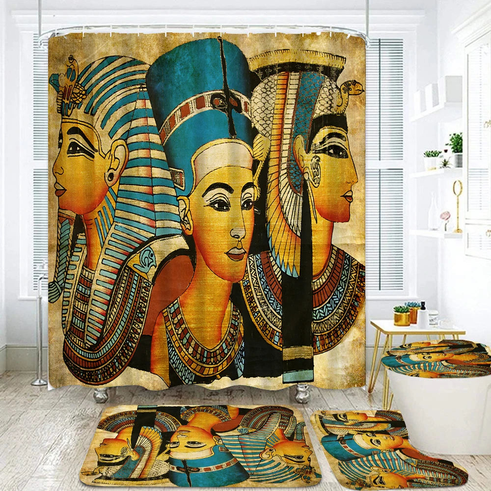 Retro Duschvorhang – Ägyptisches Design – 180x180cm Set