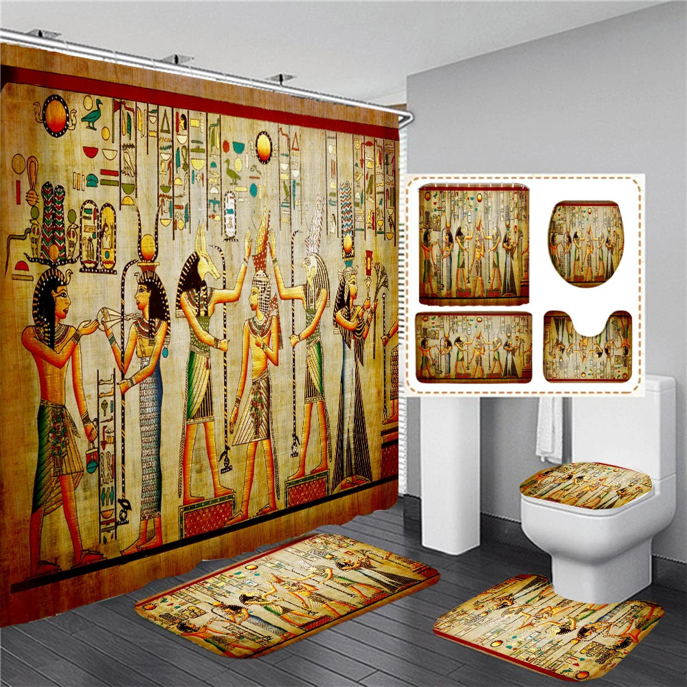 Retro Duschvorhang – Ägyptisches Design – 180x180cm Set