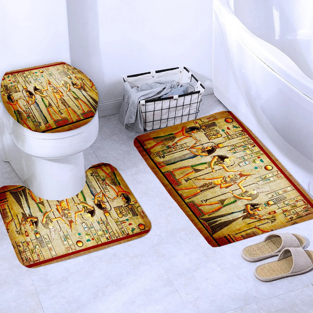 Retro Duschvorhang – Ägyptisches Design – 180x180cm Set