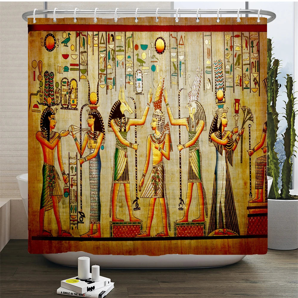 Retro Duschvorhang – Ägyptisches Design – 180x180cm Set