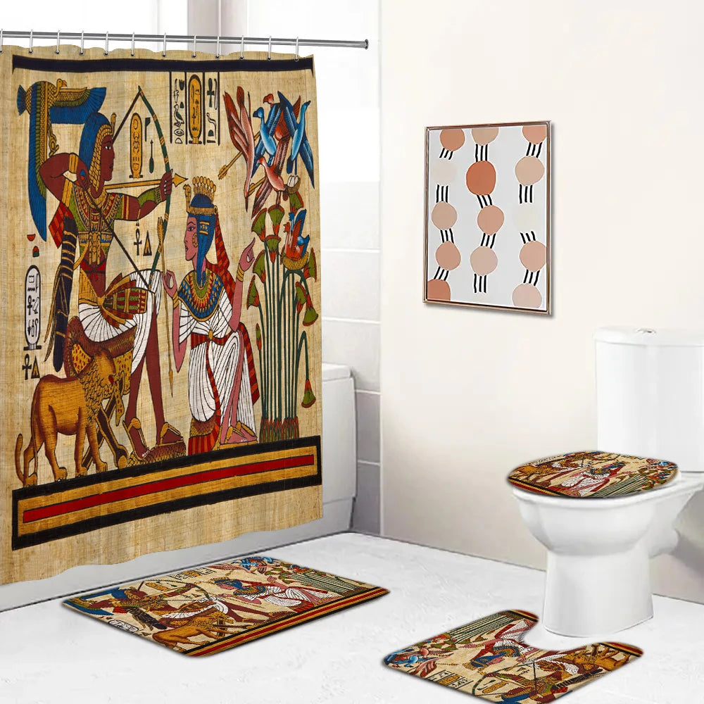 Retro Duschvorhang – Ägyptisches Design – 180x180cm Set
