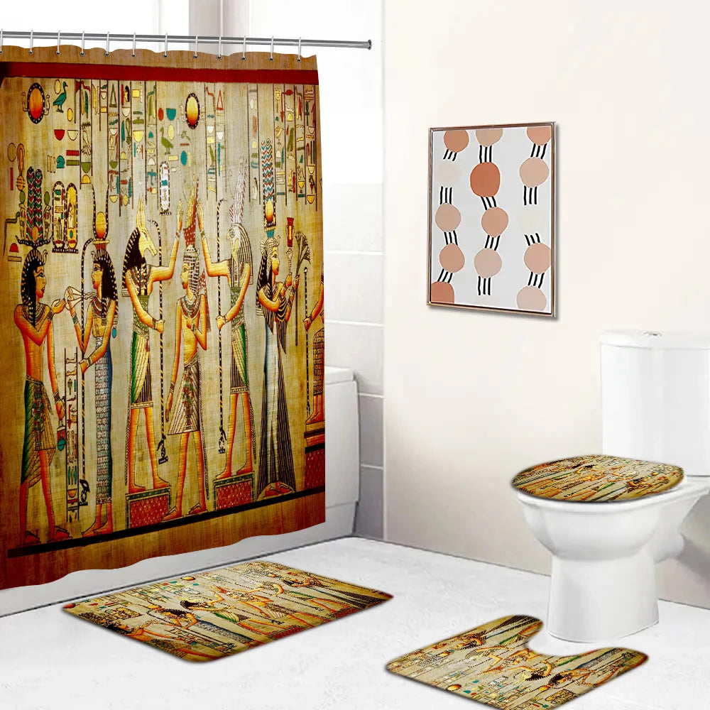 Retro Duschvorhang – Ägyptisches Design – 180x180cm Set