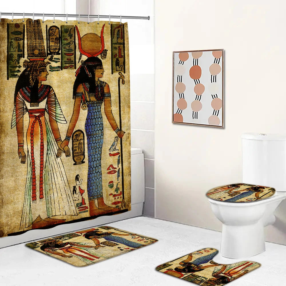 Retro Duschvorhang – Ägyptisches Design – 180x180cm Set