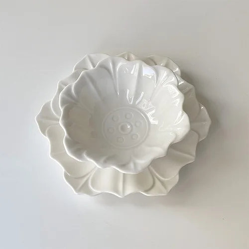 Retro Lotusblatt Schüssel – Keramik, Japanischer Stil, 13-17.2cm