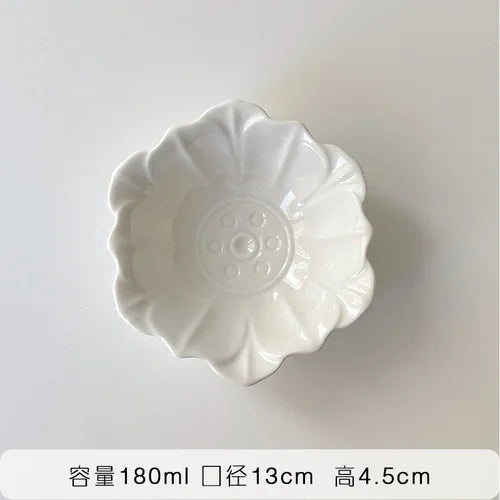 Retro Lotusblatt Schüssel – Keramik, Japanischer Stil, 13-17.2cm