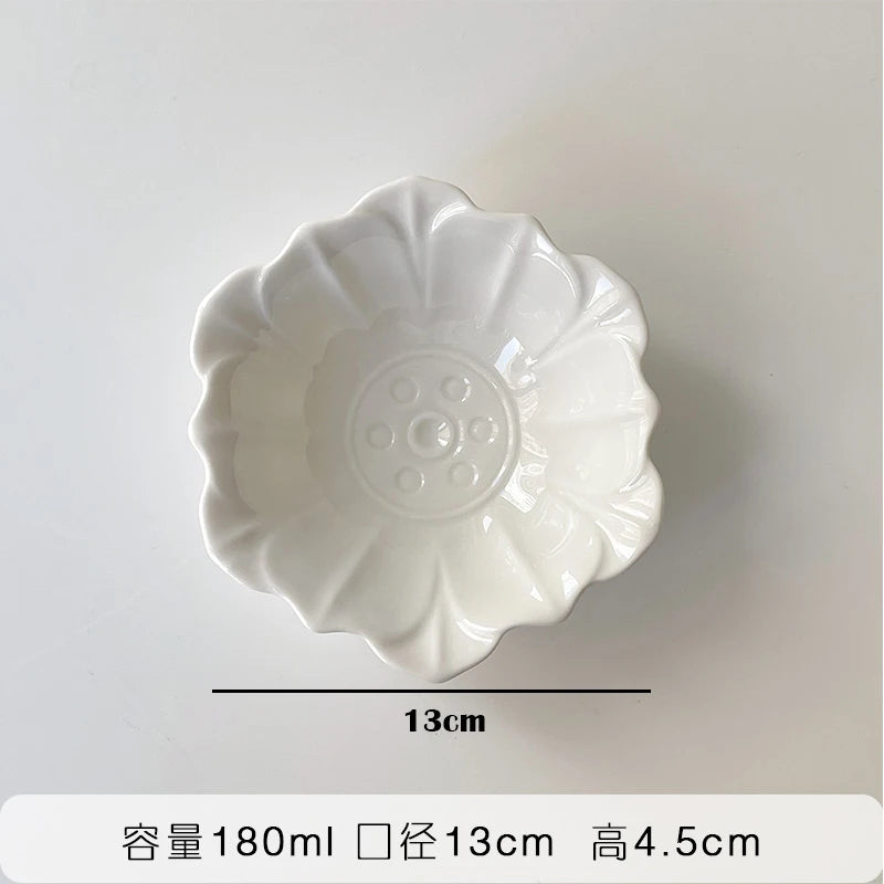 Retro Lotusblatt Schüssel – Keramik, Japanischer Stil, 13-17.2cm