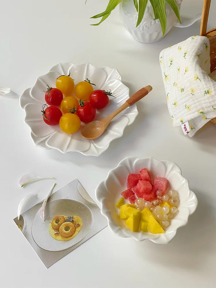 Retro Lotusblatt Schüssel – Keramik, Japanischer Stil, 13-17.2cm