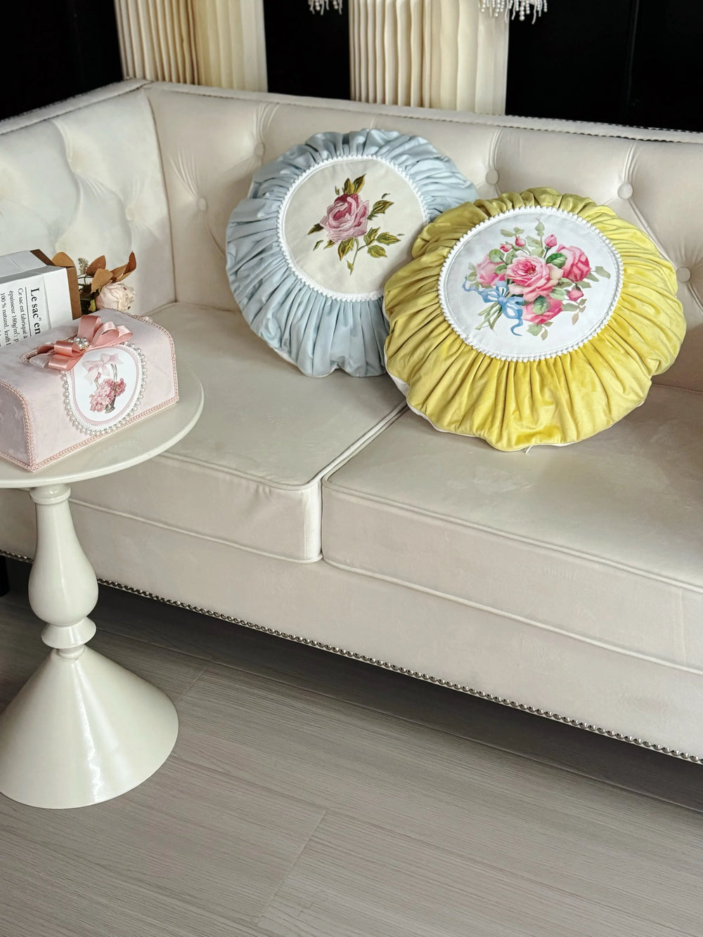 Retro Rosen Kissenbezug – Samt Floral 50x50 cm