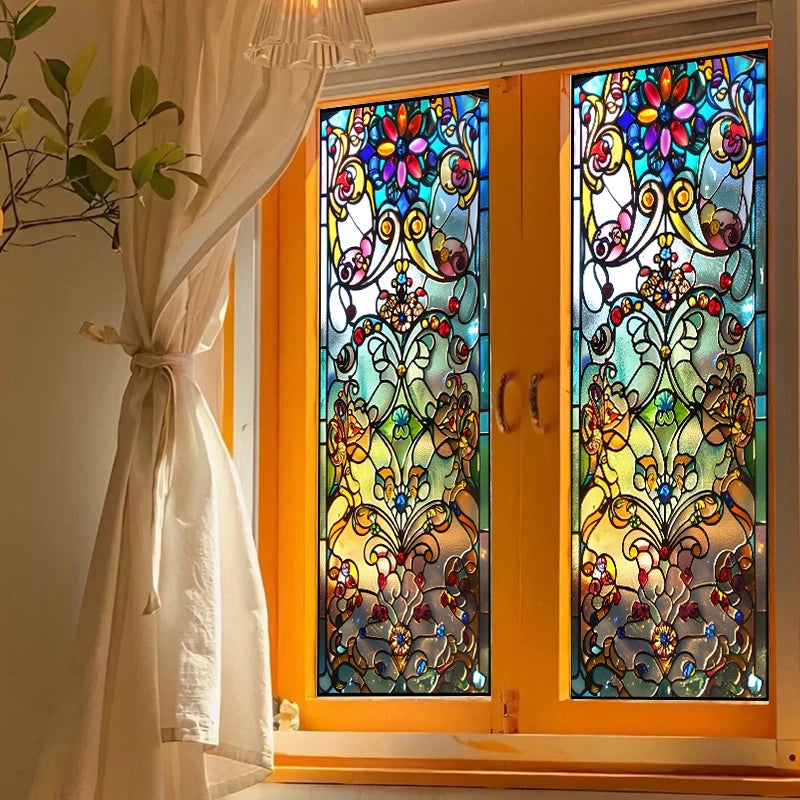 Retro Sichtschutzfolie – Buntglas-Design – 50x100 cm