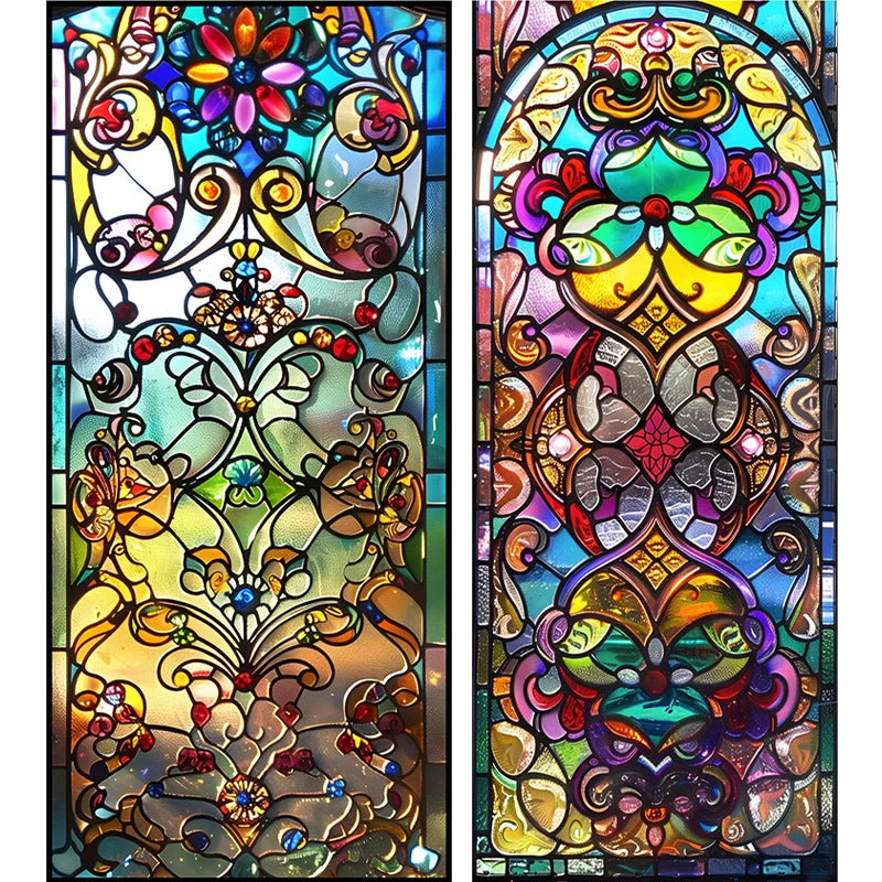 Retro Sichtschutzfolie – Buntglas-Design – 50x100 cm
