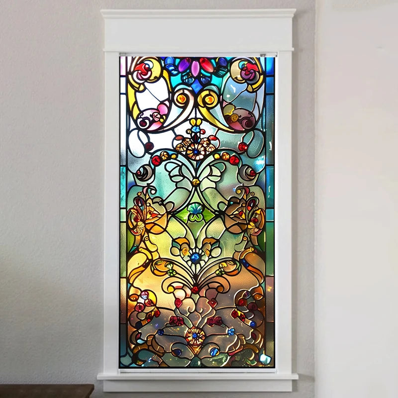 Retro Sichtschutzfolie – Buntglas-Design – 50x100 cm