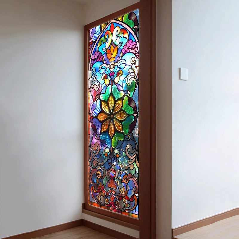 Retro Sichtschutzfolie – Buntglas-Design – 50x100 cm