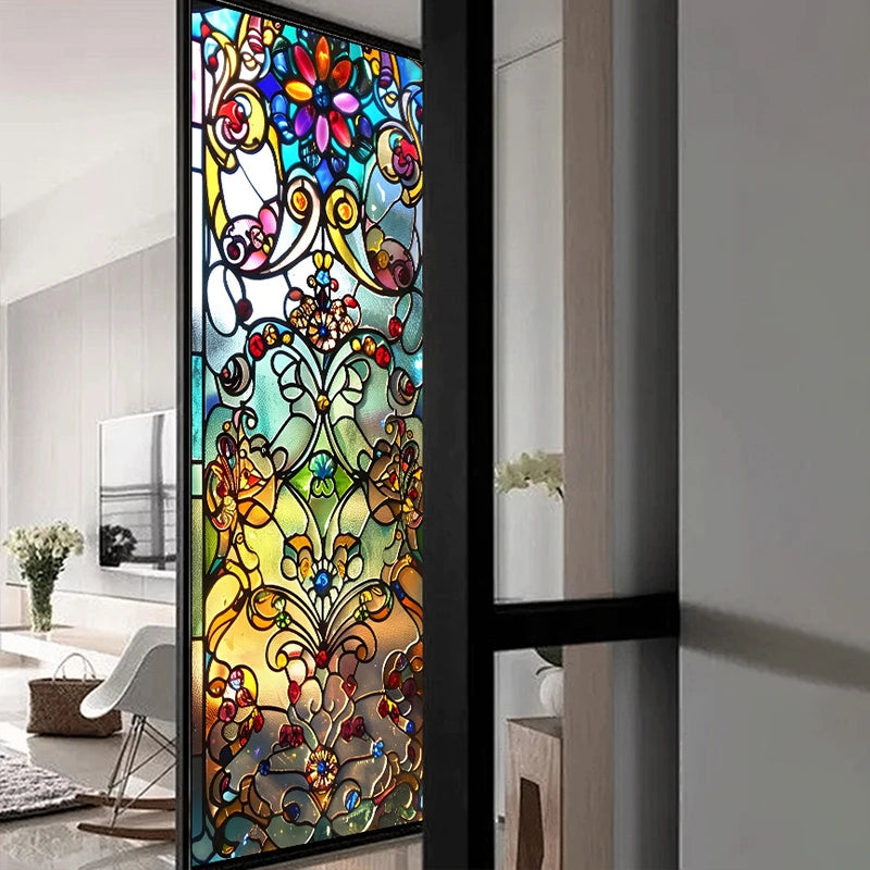 Retro Sichtschutzfolie – Buntglas-Design – 50x100 cm