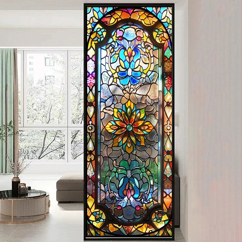 Retro Sichtschutzfolie – Buntglas-Design – 50x100 cm