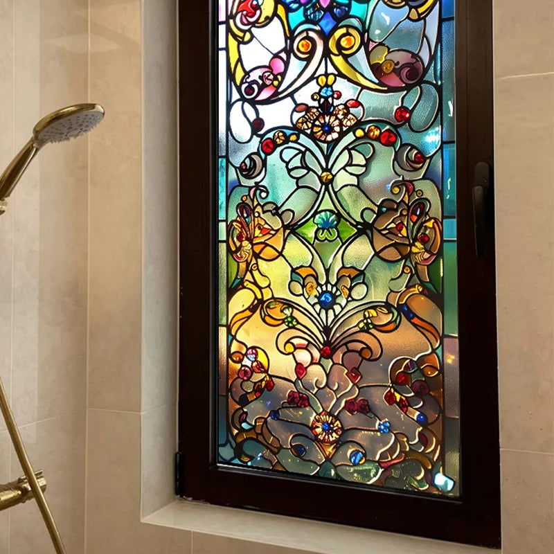 Retro Sichtschutzfolie – Buntglas-Design – 50x100 cm