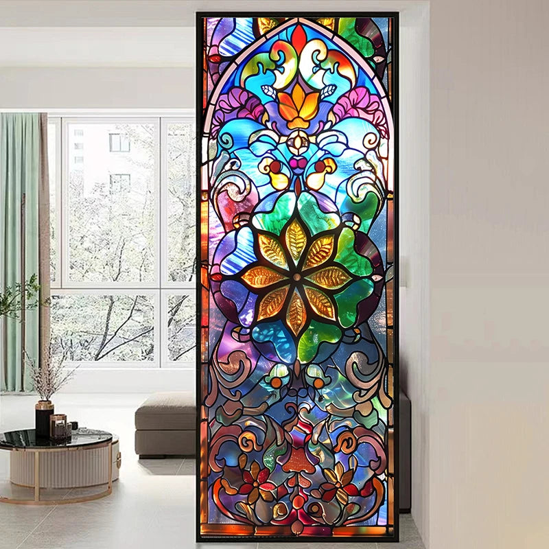 Retro Sichtschutzfolie – Buntglas-Design – 50x100 cm