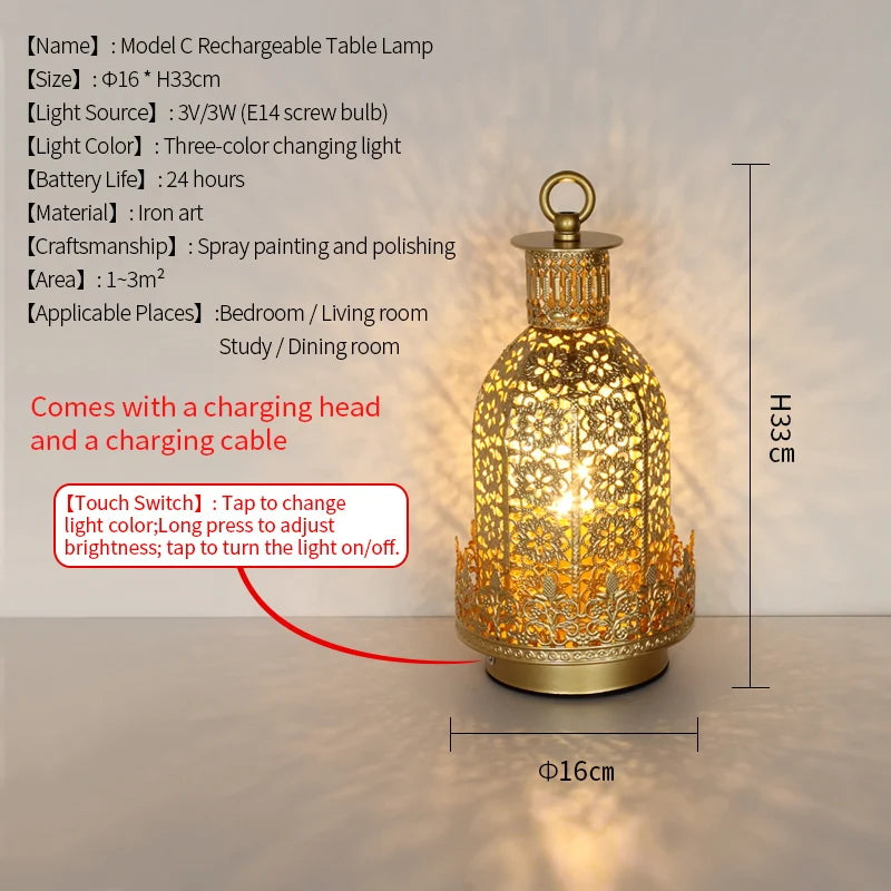 Retro Eisenkunst Tischlampe aus Metall, schwarz, dimmbar mit LED und Berührungsschalter